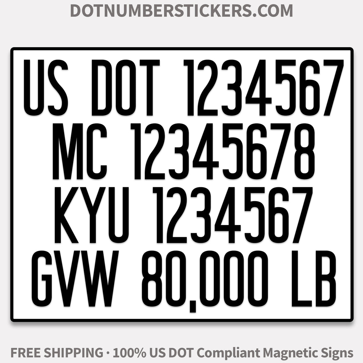 USDOT, MC, KYU & GVW Number Magnetic Sign, (Set of 2