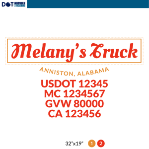 truck door decal with USDOT, MC, GVW, CA