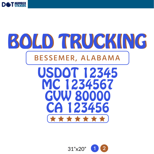 truck door decal with USDOT, MC, GVW, CA