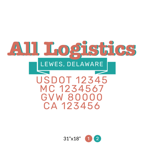 truck door decal with USDOT, MC, GVW, CA