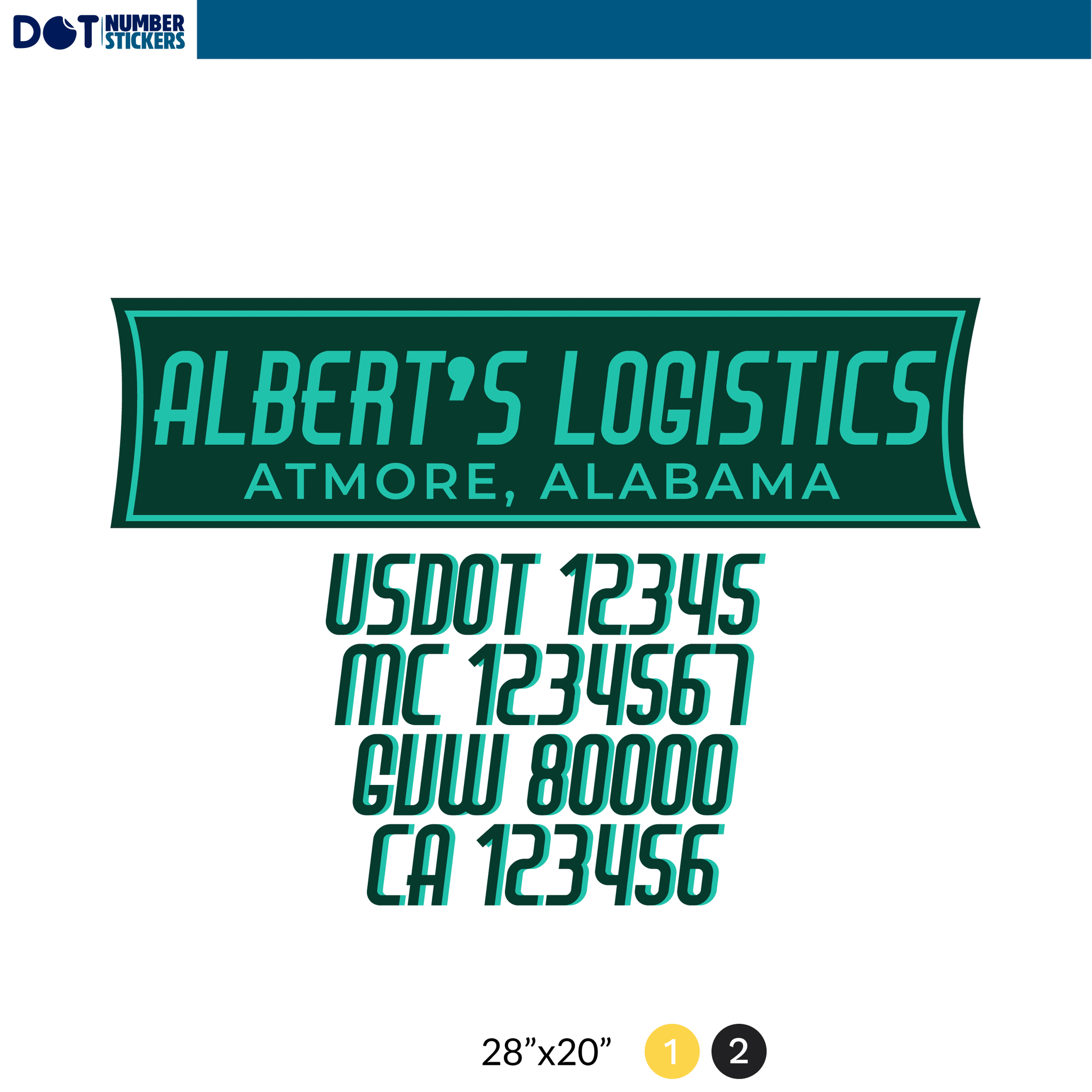 truck door decal with USDOT, MC, GVW, CA