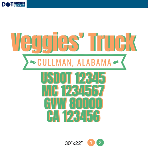 truck door decal with USDOT, MC, GVW, CA