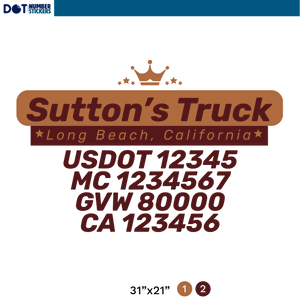 truck door decal with USDOT, MX, GVW, CA