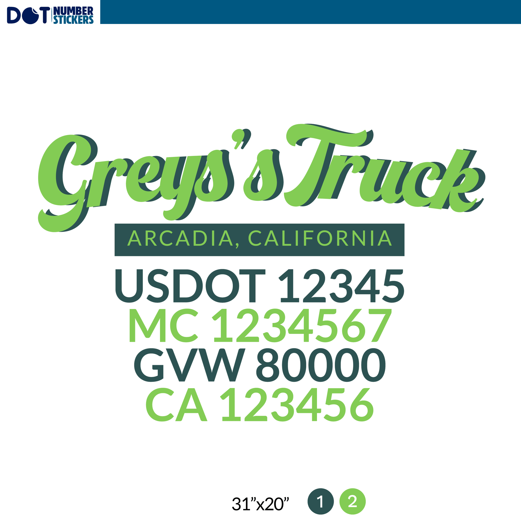 truck door decal with USDOT, MC, GVW, CA