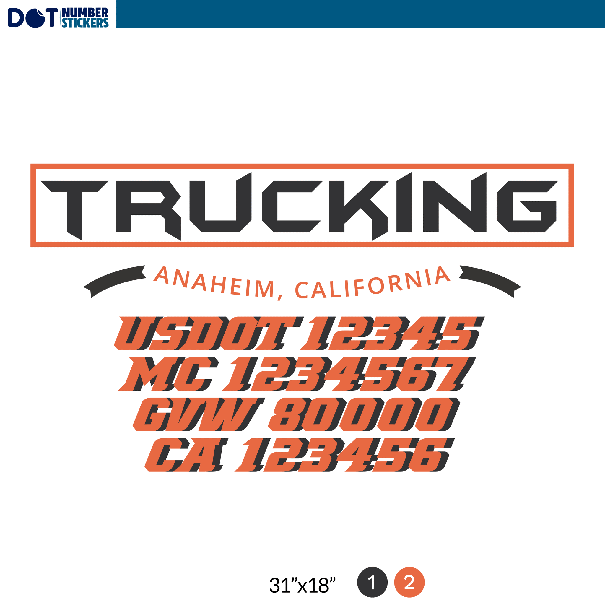 truck door decal with USDOT, MC, GVW, CA